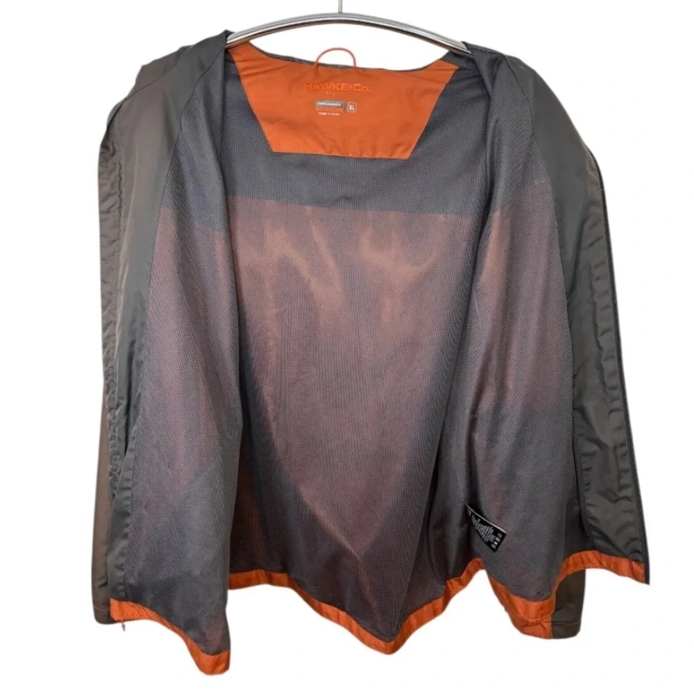 Hawke & Co Men's Orange and Gray Full Zip Hooded Windbreaker Size XL